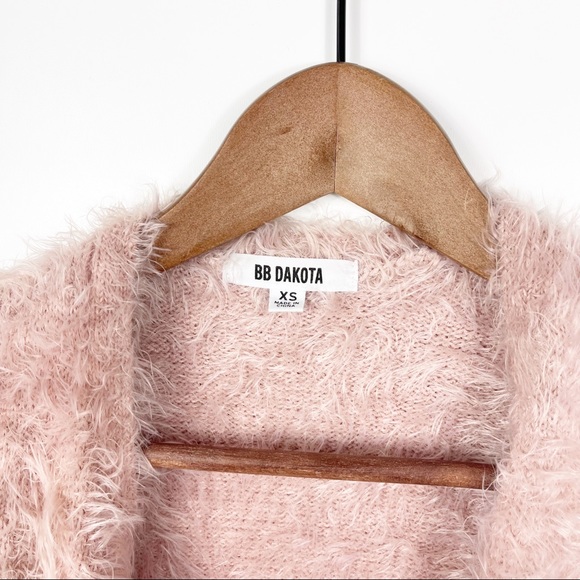 BB Dakota Love Pink Eyelash Long Duster Sweater Cardigan Womens Size XS Furry - Picture 5 of 10